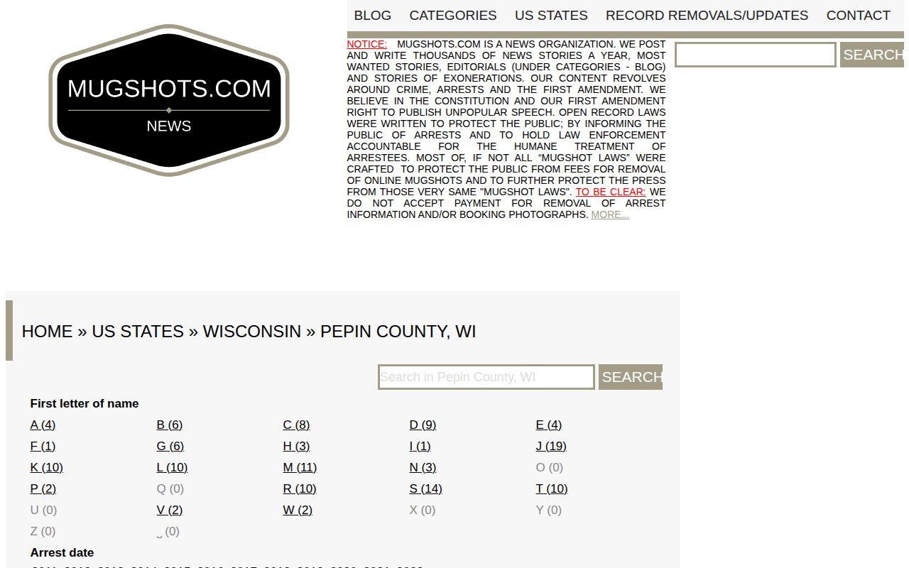 Pepin County historic third-party mugshot archive context
