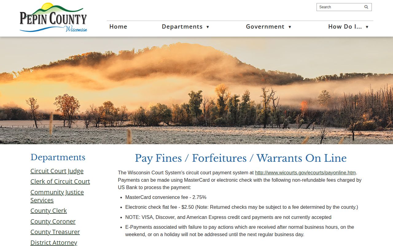 Pepin County warrant payment and court-record context